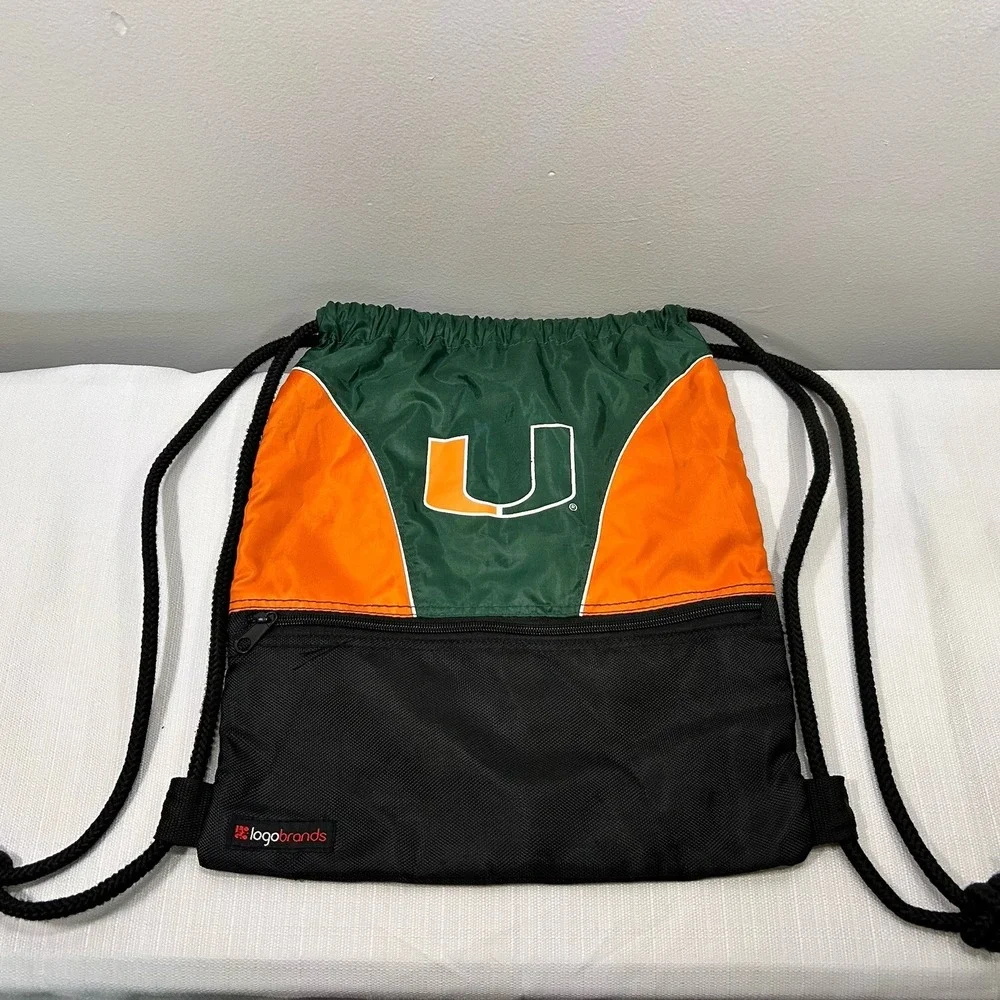 Miami Hurricanes Drawstring Bag Cinch Pack Backpack NCAA The U Green Orange
